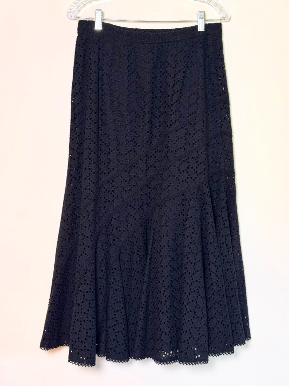 Coldwater Creek Black Eyelet Cotton Midi Skirt Small Cottagecore